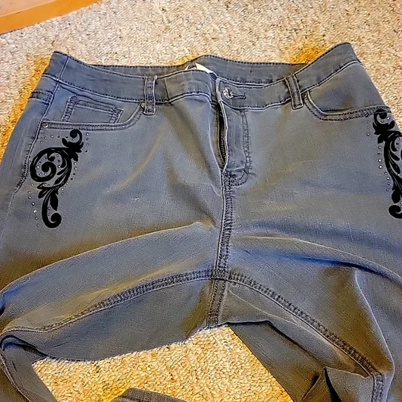 CJ Banks Gray Jeans with Black Embroidery - Picture 4 of 6
